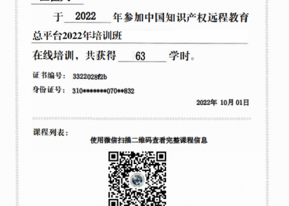 【中知产】总平台2022年培训班结业证书